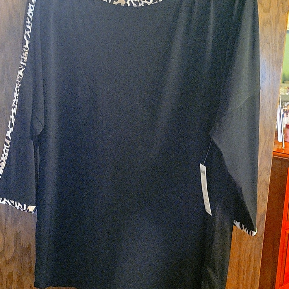 Black dress top with leopard trim